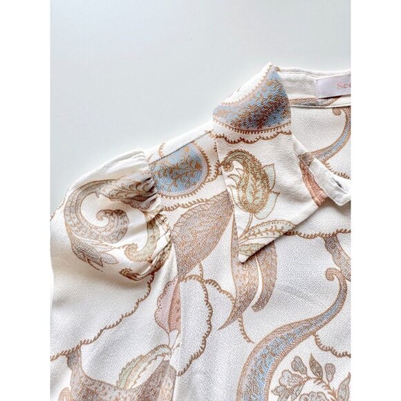 SEE BY CHLOE White Floral Paisley Print Crepe Puff Sleeve Blouse, Size 34/XXS - Picture 10 of 16
